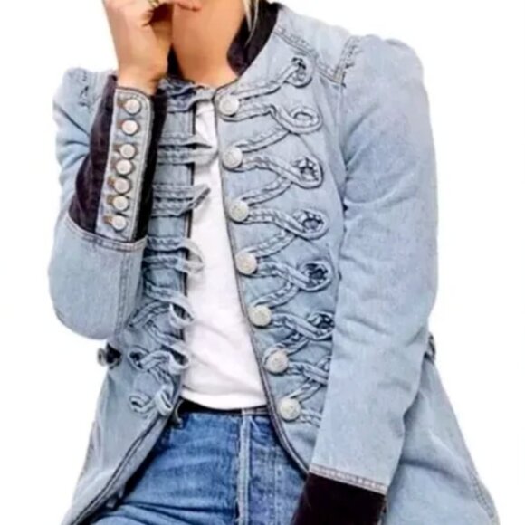 Free People Jackets & Blazers - Free People Denim Seamed And Structured Jacket Button Front Corduroy Trim S New